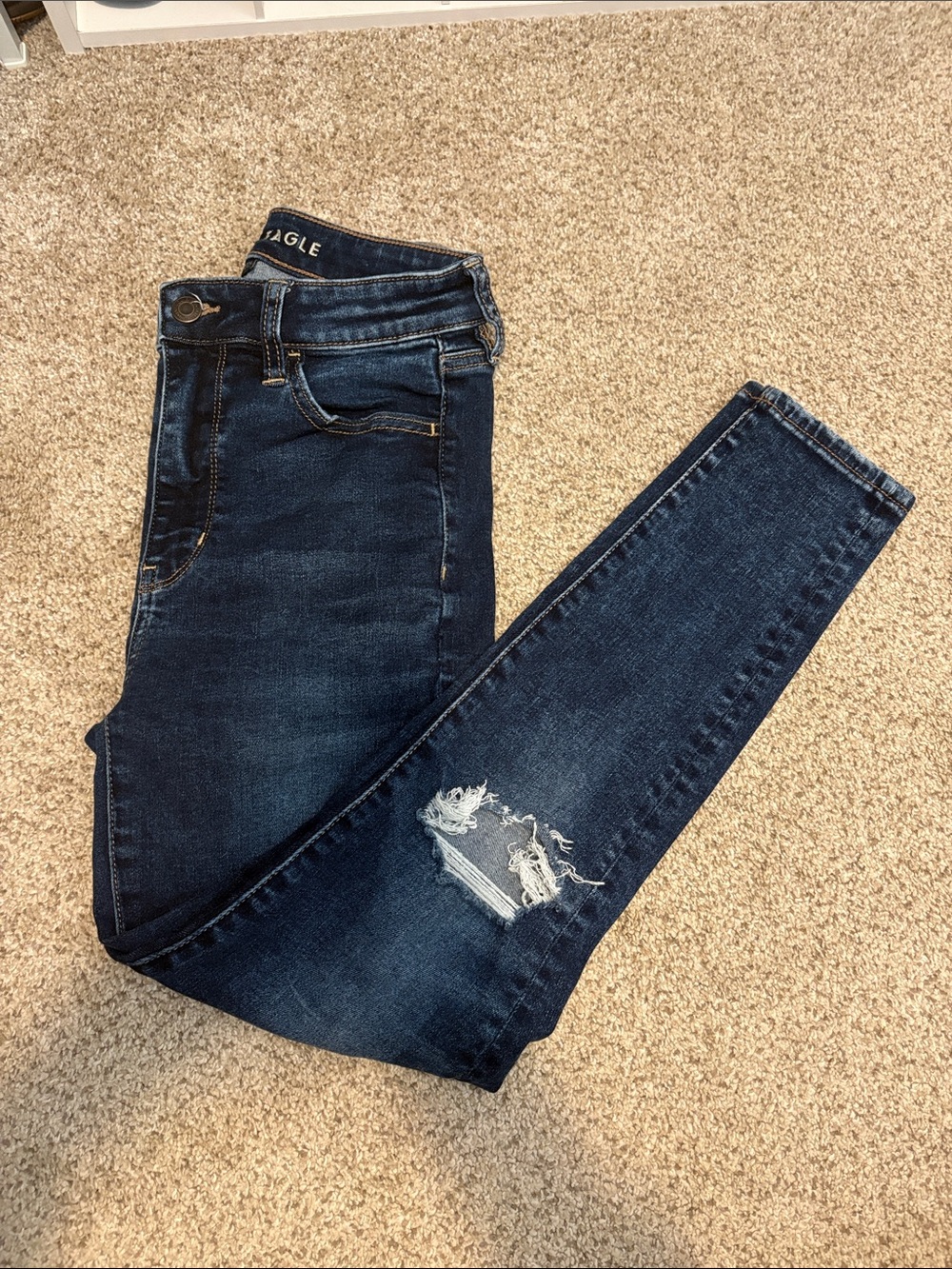 American Eagle Outfitters Dark Blue Distressed Skinny Jeans